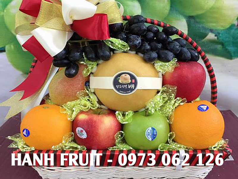 Mẫu giỏ hoa quả làm quà tặng sang trọng đẹp - Hạnh Fruit