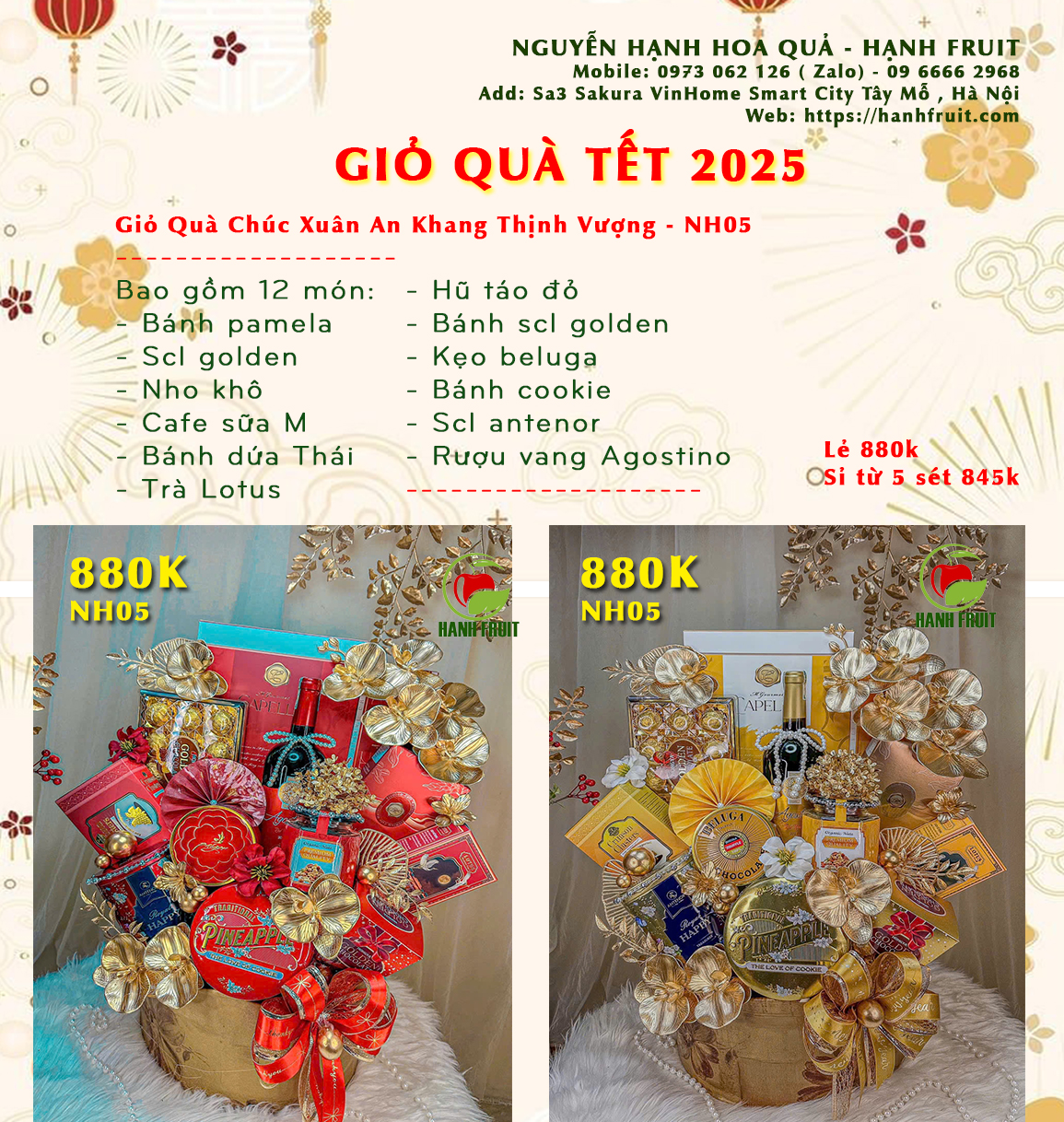 Giỏ Quà Tết NH05 - Hạnh Fruit: Chúc Xuân An Khang Thịnh Vượng 2025