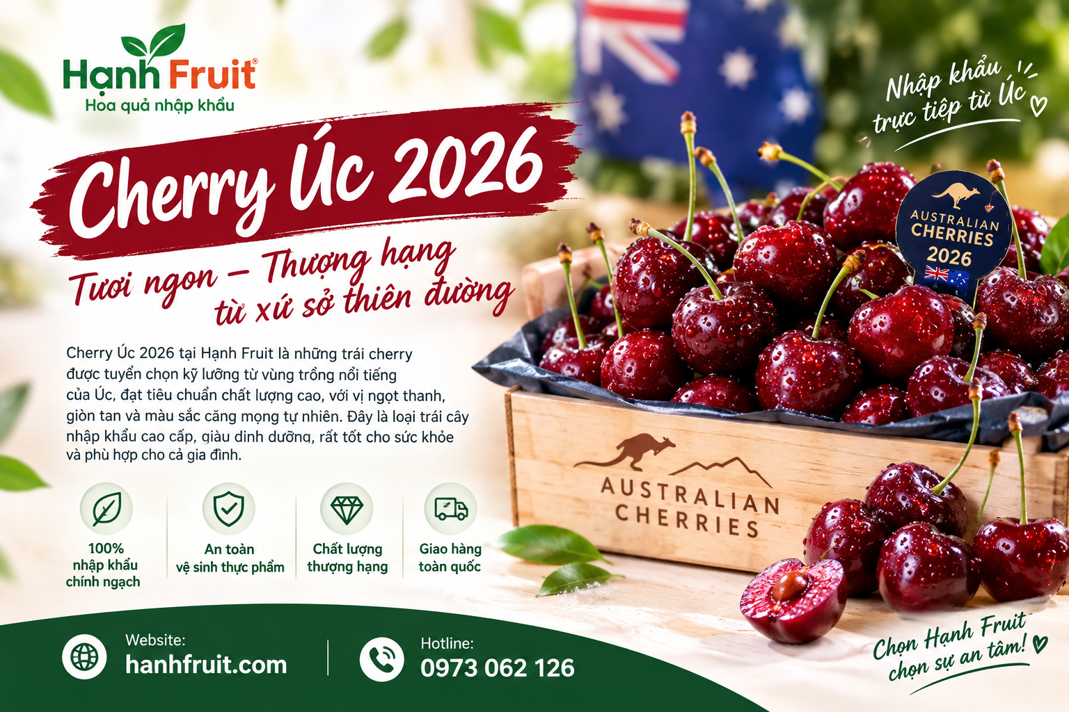 Cherry úc - Khai hội năm 2026 giá ưu đãi cực lớn tại Hạnh Fruit